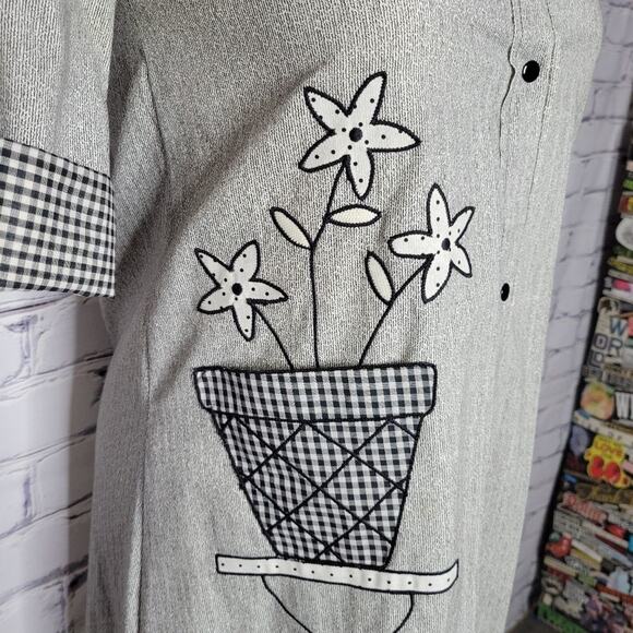 Vintage 1970s Flower Pot Pocket Gingham Dress, size Large - Picture 4 of 12